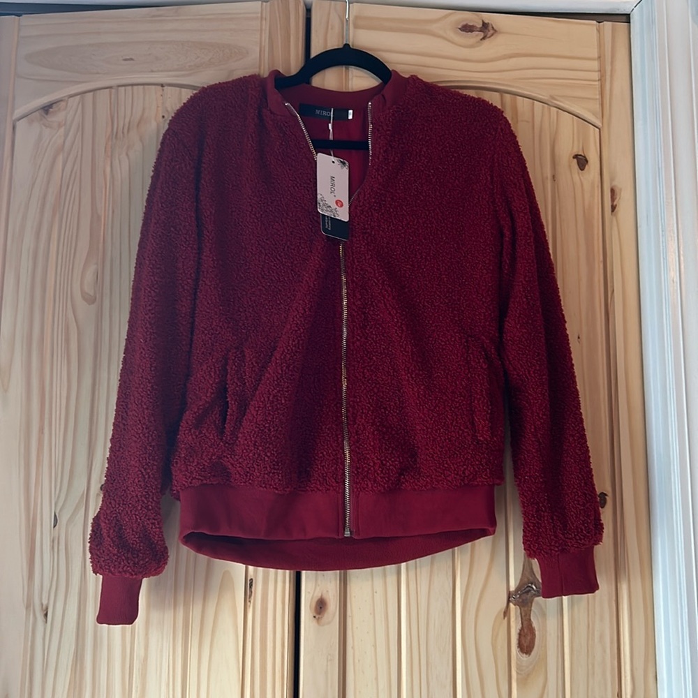 NWT MIROL Red Teddy Jacket Size Small